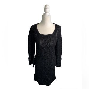 Diane Von Furstenberg Angora Wool Cable Knit Black Long Sleeve Sweater Dress